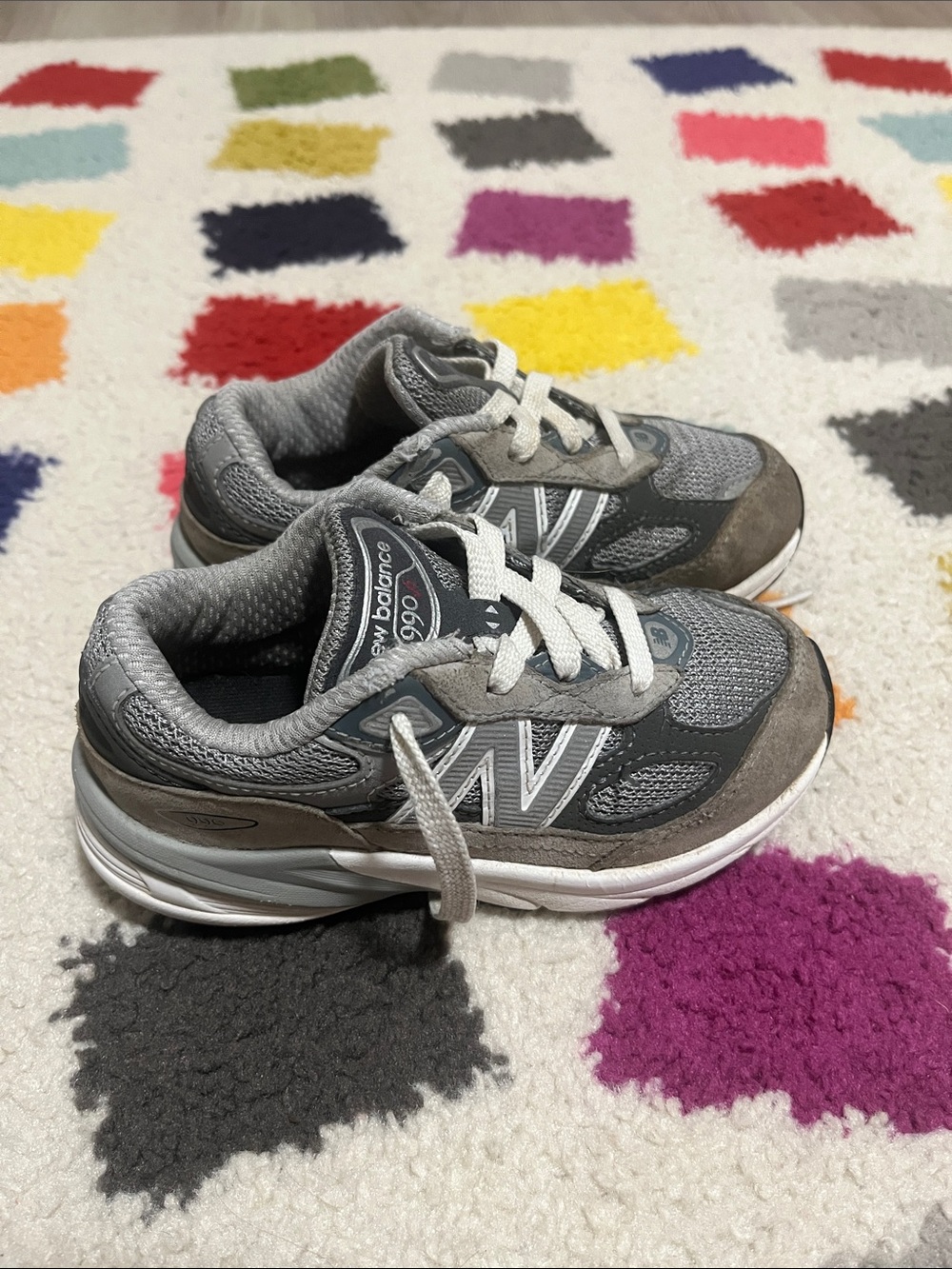 New Balance Kids Gray and White Lace-Up Sneakers